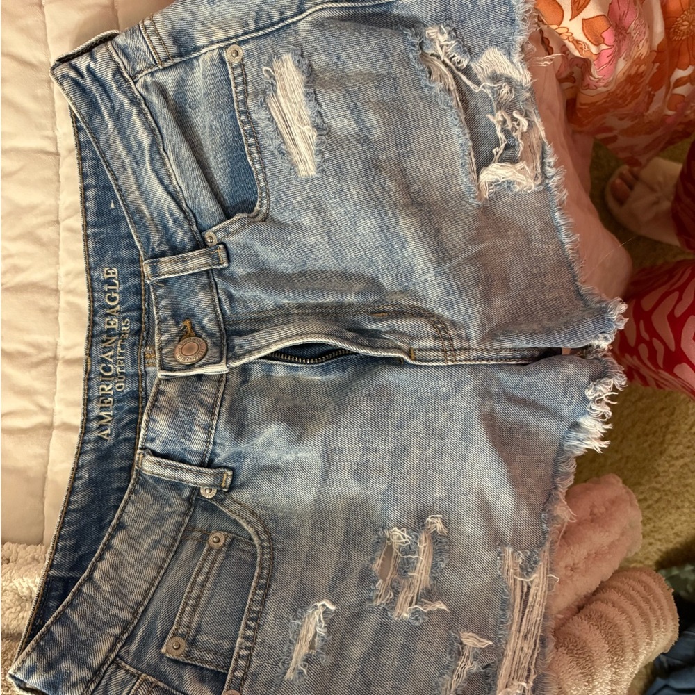American Eagle Outfitters Blue Distressed Jean Shorts